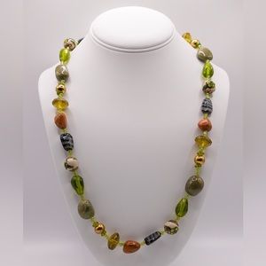 Vintage Green Necklace- with Mixed Glass Beads and Stones